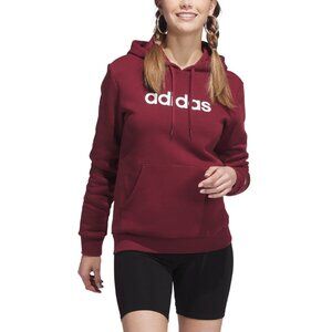 adidas Women's Fleece Linear Logo Pullover Hoodie Shadow Red XS